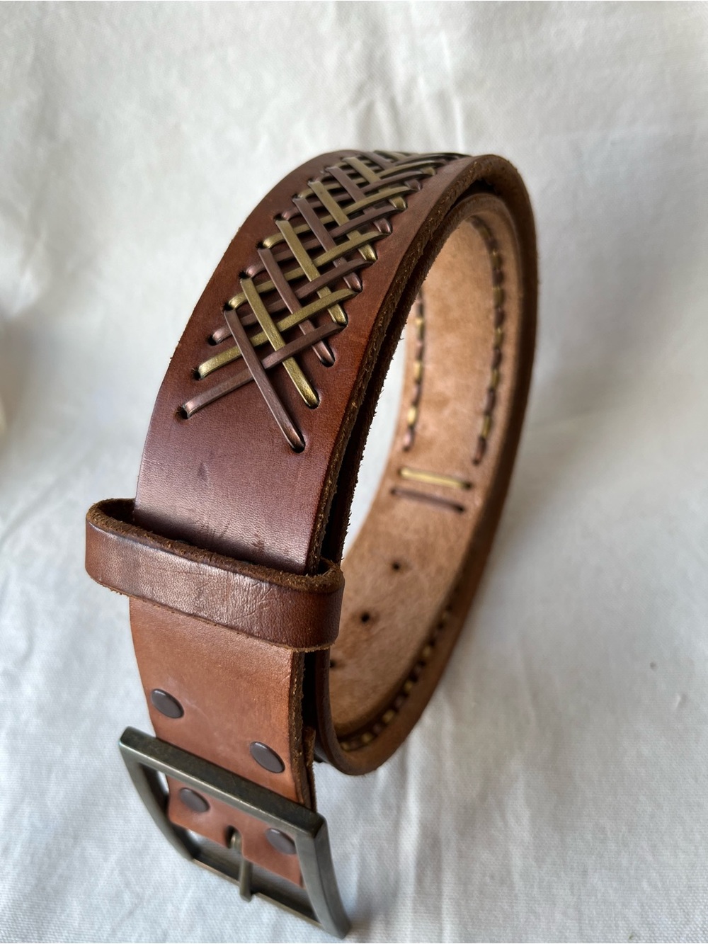 Vintage Western Brown Braided Leather Belt - Unbranded
